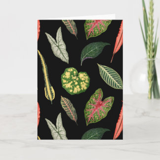 Zwarte Vintage Plantenblad Vouwde Wenskaart Kaart