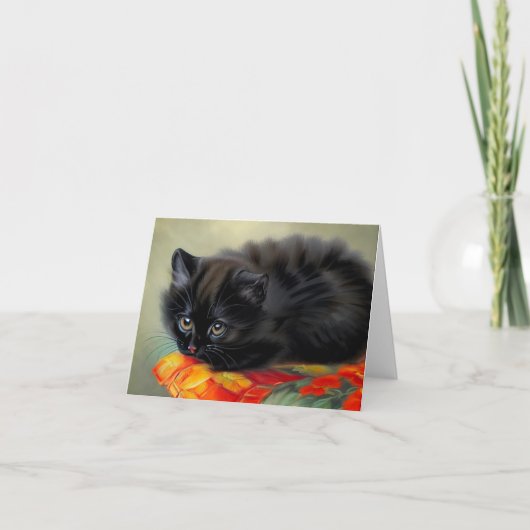 Zwarte Vintage Poes met Rode Bloem Dekbed (Voorkant)
