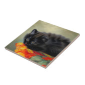Zwarte Vintage Poes met Rode Bloem Dekbed Tegeltje (Zijkant)