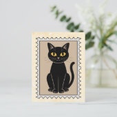 Zwarte Vintage Postzegel Kat Briefkaart (Staand voorkant)