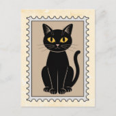 Zwarte Vintage Postzegel Kat Briefkaart (Voorkant)