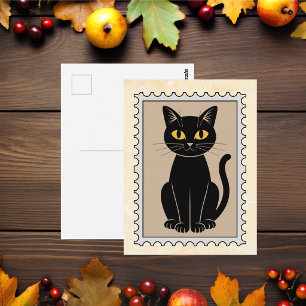 Zwarte Vintage Postzegel Kat Briefkaart