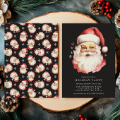 Zwarte Vintage Retro Kerstman Kerstfeest Kaart