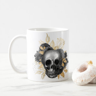 Zwarte vintage rozen schedel schrift namaak gouden koffiemok