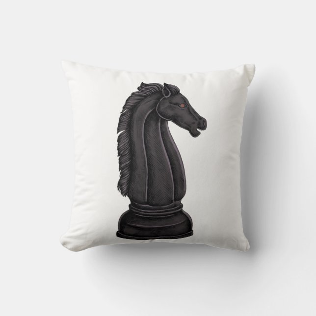 Zwarte vintage schaakstuk  kussen (Voorkant)