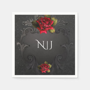 Zwarte Vintage Sierobject Rode Rozen Trouw Servetten