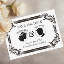 Zwarte Vintage Silhouet Huwelijk met Typografie  Save The Date