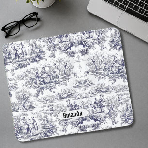 Zwarte Vintage Toile de Jouy Bloemendecor met Mono Muismat