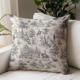 Zwarte Vintage Toile de Jouy Fair Street Patroon Kussen