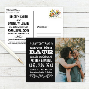 Zwarte Vintage Type Foto Save the Date Aankondigingskaart