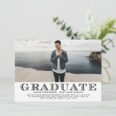 Zwarte Vintage Typografie Foto Afstudeerfeest Kaart (Staand voorkant)