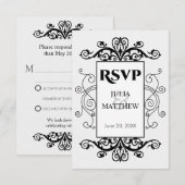 Zwarte Vintage Wervelingen RSVP Kaart (Voorkant / Achterkant)