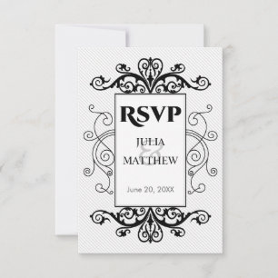 Zwarte Vintage Wervelingen RSVP Kaart
