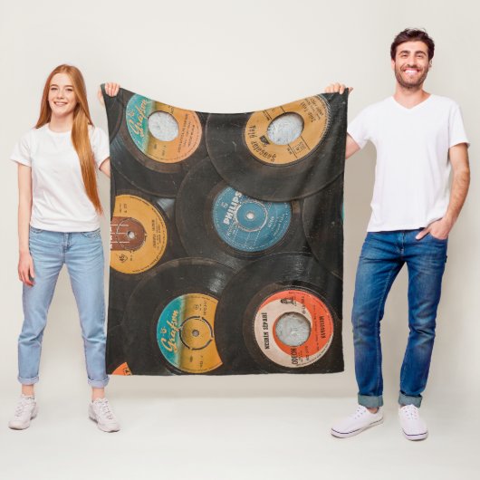 Zwarte Vinyl Klassieke Platen Fleece Deken (In situ)