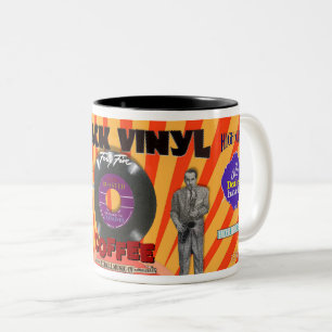 ZWARTE VINYL MERK KOFFIE-SPOOF! TWEEKLEURIGE KOFFIEMOK