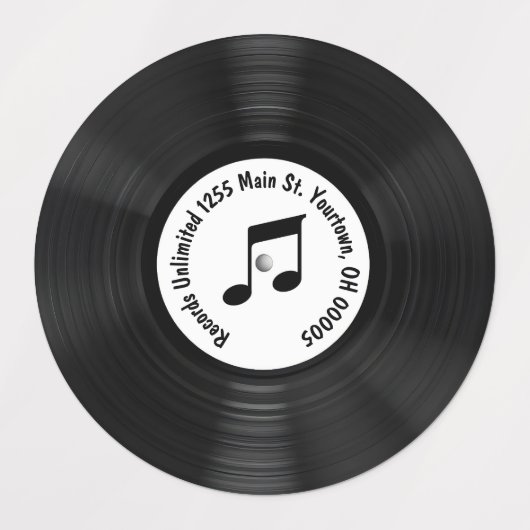 Zwarte vinylplaat met titel labels (Design 1)