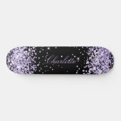 Zwarte violet lavender glitter stof naam elegant persoonlijk skateboard (Horizontaal)