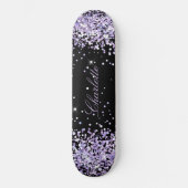Zwarte violet lavender glitter stof naam elegant persoonlijk skateboard (Voorkant)