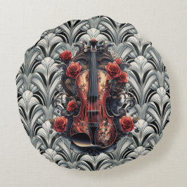 Zwarte viool in Art Deco GMajor Ronde Sierkussen Rond Kussen