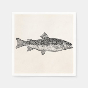 zwarte vis - Sjabloon watervis blanco Servetten