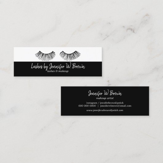 Zwarte visagist schoonheid wimpers mini visitekaartje (Voorkant / Achterkant)
