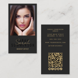 Zwarte Visagist Schoonheidssalon QR-code Foto Visitekaartje