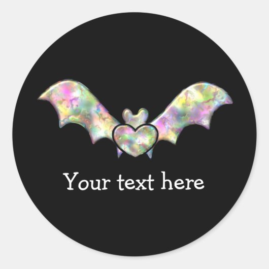 Zwarte vleermuis en hart gepersonaliseerde Hallowe Ronde Sticker (Voorkant)