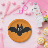 Zwarte vleermuis op Oranje achtergrond Papieren Bordje (Feest)