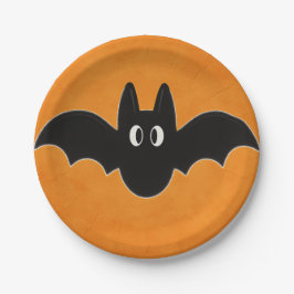 Zwarte vleermuis op Oranje achtergrond Papieren Bordje