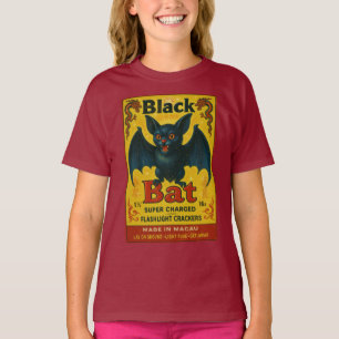 Zwarte Vleermuis Retro Vuurwerk Jongeren T-shirt