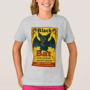 Zwarte Vleermuis Retro Vuurwerk Jongeren T-shirt