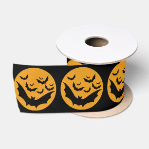Zwarte vleermuizen en oranje maan Halloween Satijnen Lint