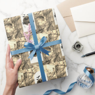 Zwarte vleermuizen Spooky Scary Volle Maan Happy H Cadeaupapier