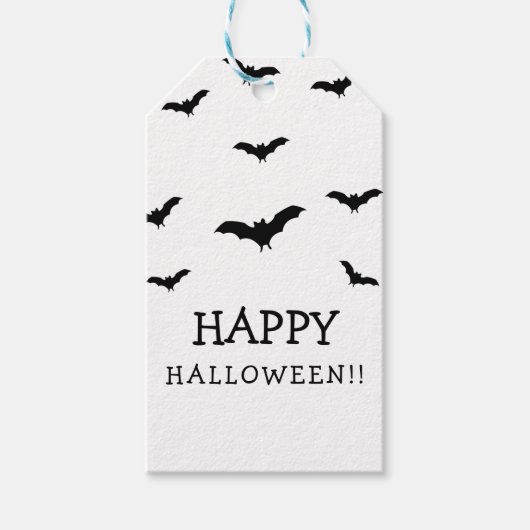 Zwarte vleermuizen & witte cute Halloween-feest ch Cadeaulabel (Voorkant)