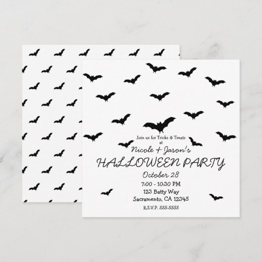 Zwarte vleermuizen & witte leuke Halloween-feest Kaart (Voorkant / Achterkant)