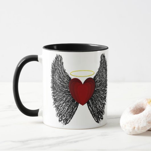 Zwarte Vleugel Halo Hart Mok (Met donut)