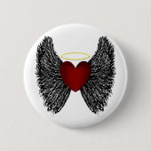 Zwarte Vleugelige Halo Hart Ronde Button 5,7 Cm (Voorkant)