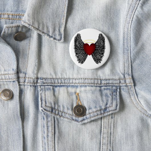 Zwarte Vleugelige Halo Hart Ronde Button 5,7 Cm (In situ)