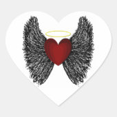 Zwarte Vleugelige Halo Hart Sticker (Voorkant)