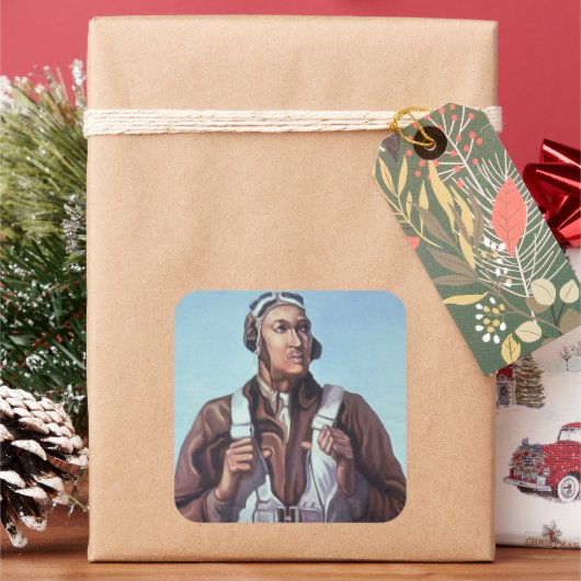 Zwarte vliegeniers: Amerikaanse WO2 militaire geve Vierkante Sticker (Feestdagen)