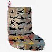 Zwarte vliegtuigsilhouettes kleine kerstsok (Voorkant)