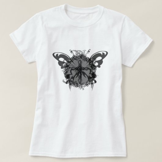 Zwarte Vlinder Cross Dark Flower Lijst Floral T-shirt (Design voorkant)