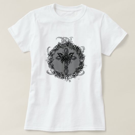 Zwarte Vlinder Cross Dark Flower Lijst Floral T-shirt (Design voorkant)