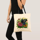 Zwarte vlinder die geniet van een roze Zinnia tuss Tote Bag (Voorkant (product))