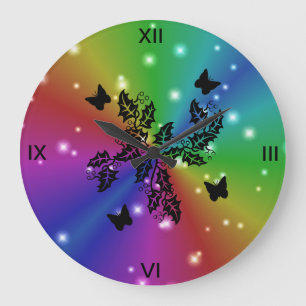 zwarte vlinder en sterren op regenboog grote klok