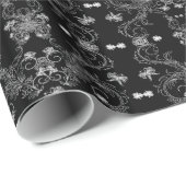 Zwarte vlinder Floral Damask Gothic Art Print Cadeaupapier (Rol Hoek)