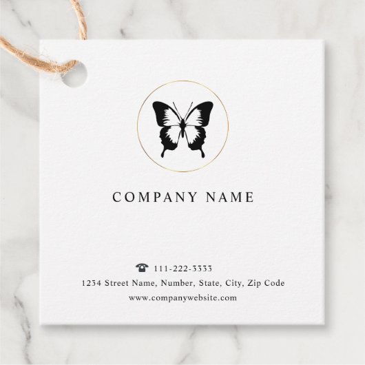 Zwarte vlinder Logo Bedankjes Labels (Voorkant)