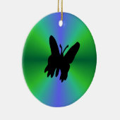 Zwarte vlinder op blauwe groene regenboog keramisch ornament (Rechts)