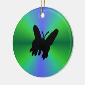 Zwarte vlinder op blauwe groene regenboog keramisch ornament (Links)