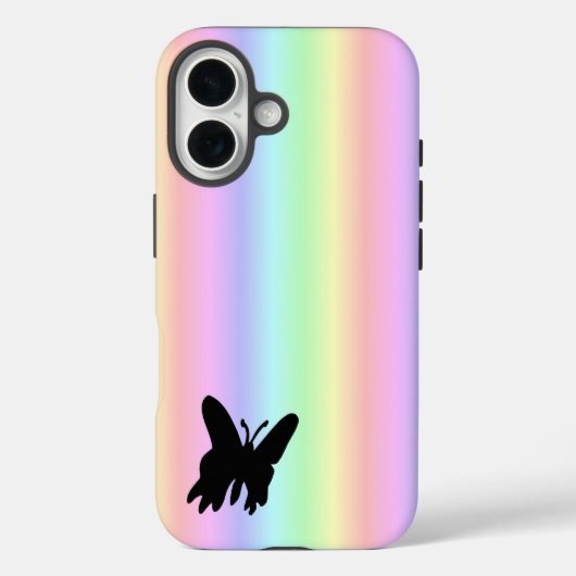 Zwarte vlinder op Pastell Rainbow Case-Mate iPhone Case (Achterkant)